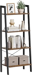 VASAGLE Ladder Shelf, 4-Tier Bookshelf, Storage Rack, Bookcase with Steel Frame, for Living Room, Home Office, Kitchen, Bedroom, Industrial Style, Rustic Brown and Black ULLS44X