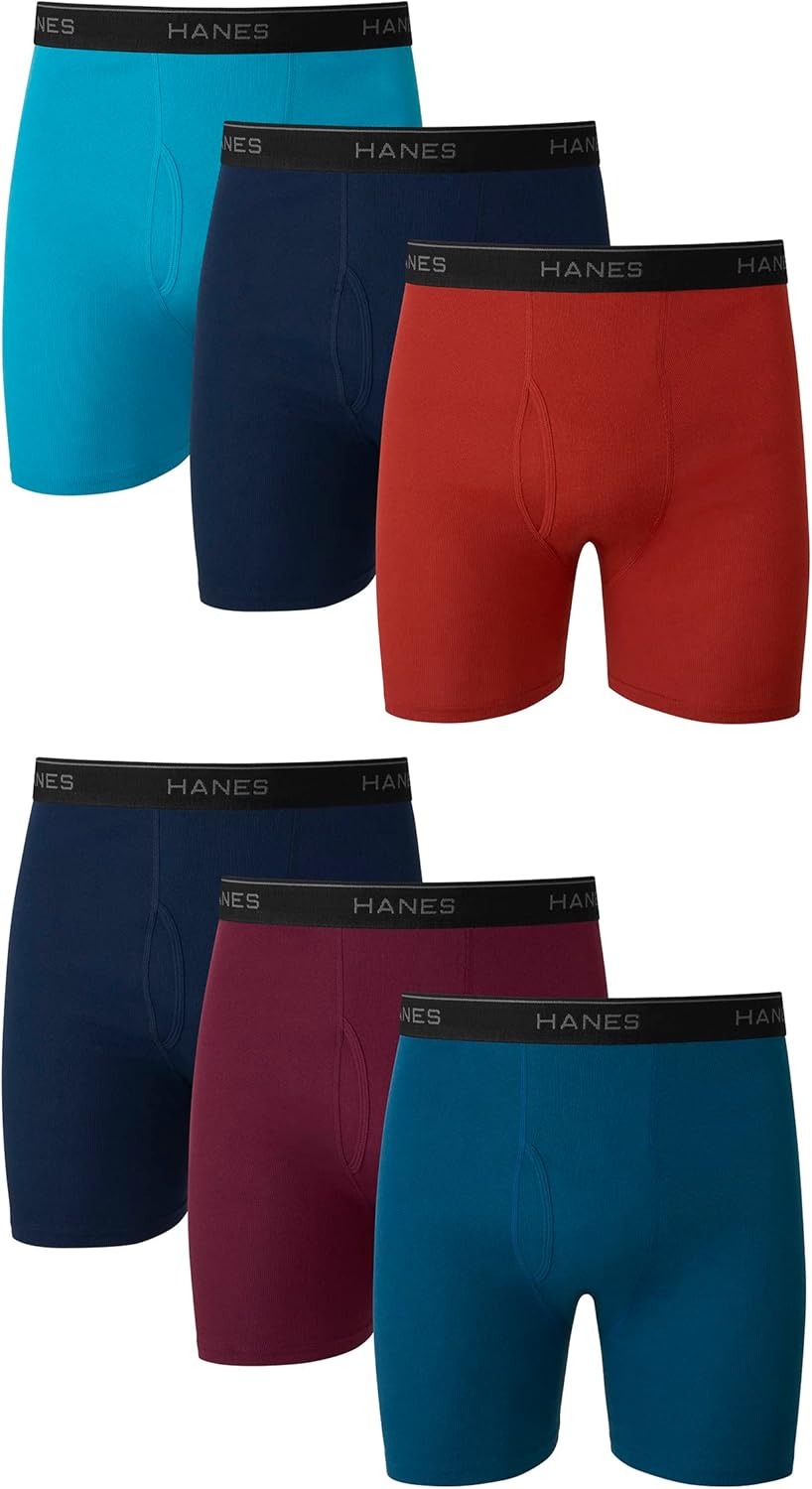 Hanes Men's Boxer Briefs, Cool Dri Moisture-Wicking Underwear, Cotton No-Ride, Multi-Packs Available (Pack of 6)