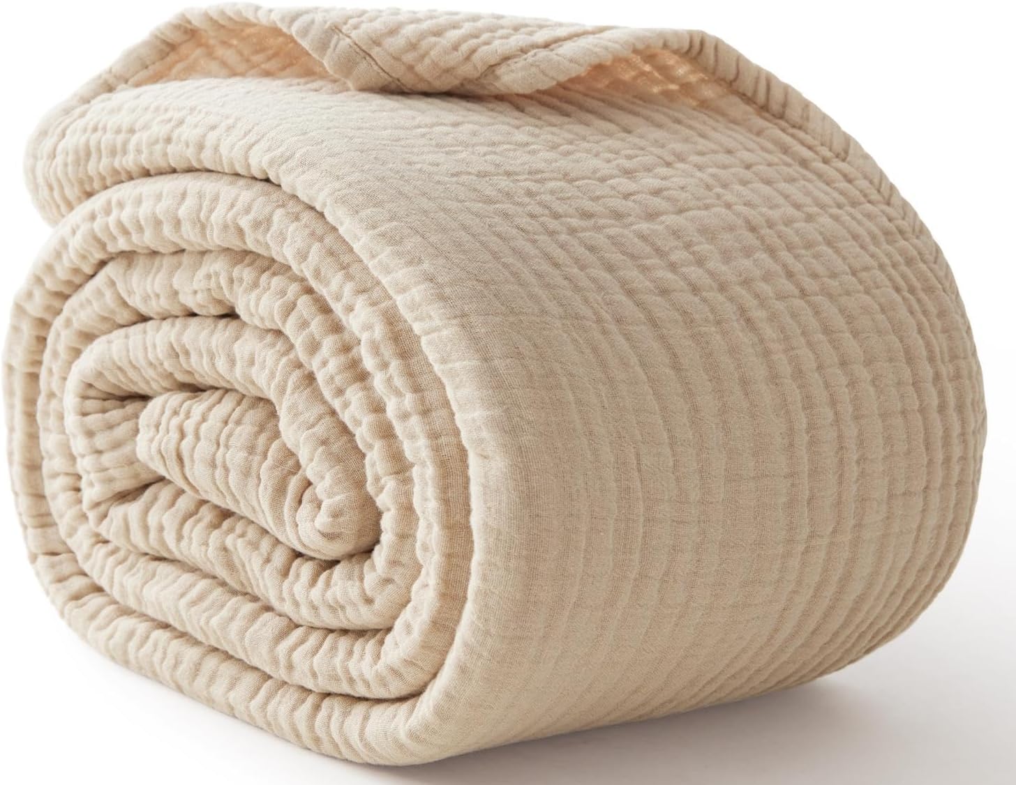 100% Cotton King Size Blankets for Bed 108" x 90", 6 Layers Cooling and Soft Muslin Throw Blanket, Lightweight Quilt Bedspread Coverlet, Gauze Blanket for Adults All Season, Linen Beige
