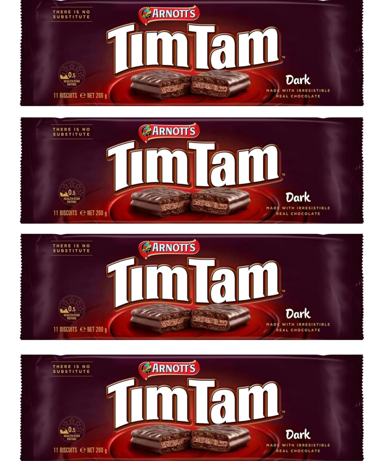 Arnott's Tim Tam Dark Chocolate Biscuits 200g - 4 Pack - Made in Australia