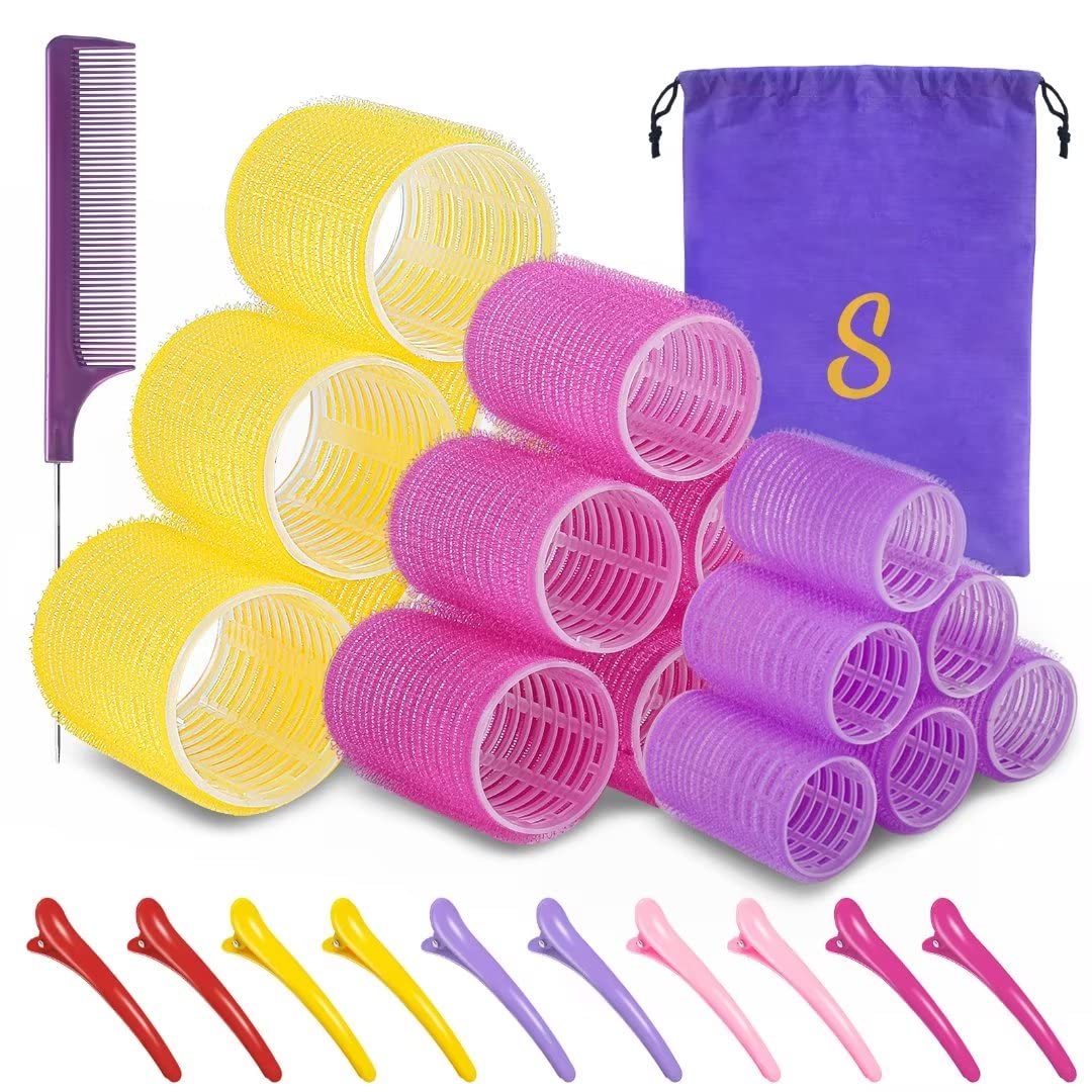 Self grip hair roller set,Hair roller set 18 pcs,Hair rollers with hair roller clips and comb,Salon hairdressing curlers,DIY Hair Styles, Sungenol 3 Sizes Hair Rollers in 1 set…