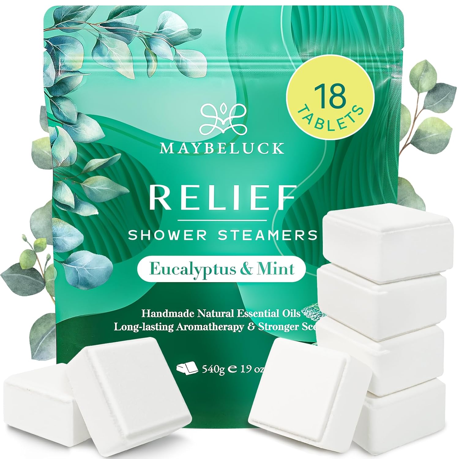 Eucalyptus Mint Shower Steamers Aromatherapy 18 Pack - Includes Easy Opener, Eucalyptus for Shower, Stocking Stuffers, Christmas Gifts & Birthday Gifts for Women, White Elephant Gifts for Adults