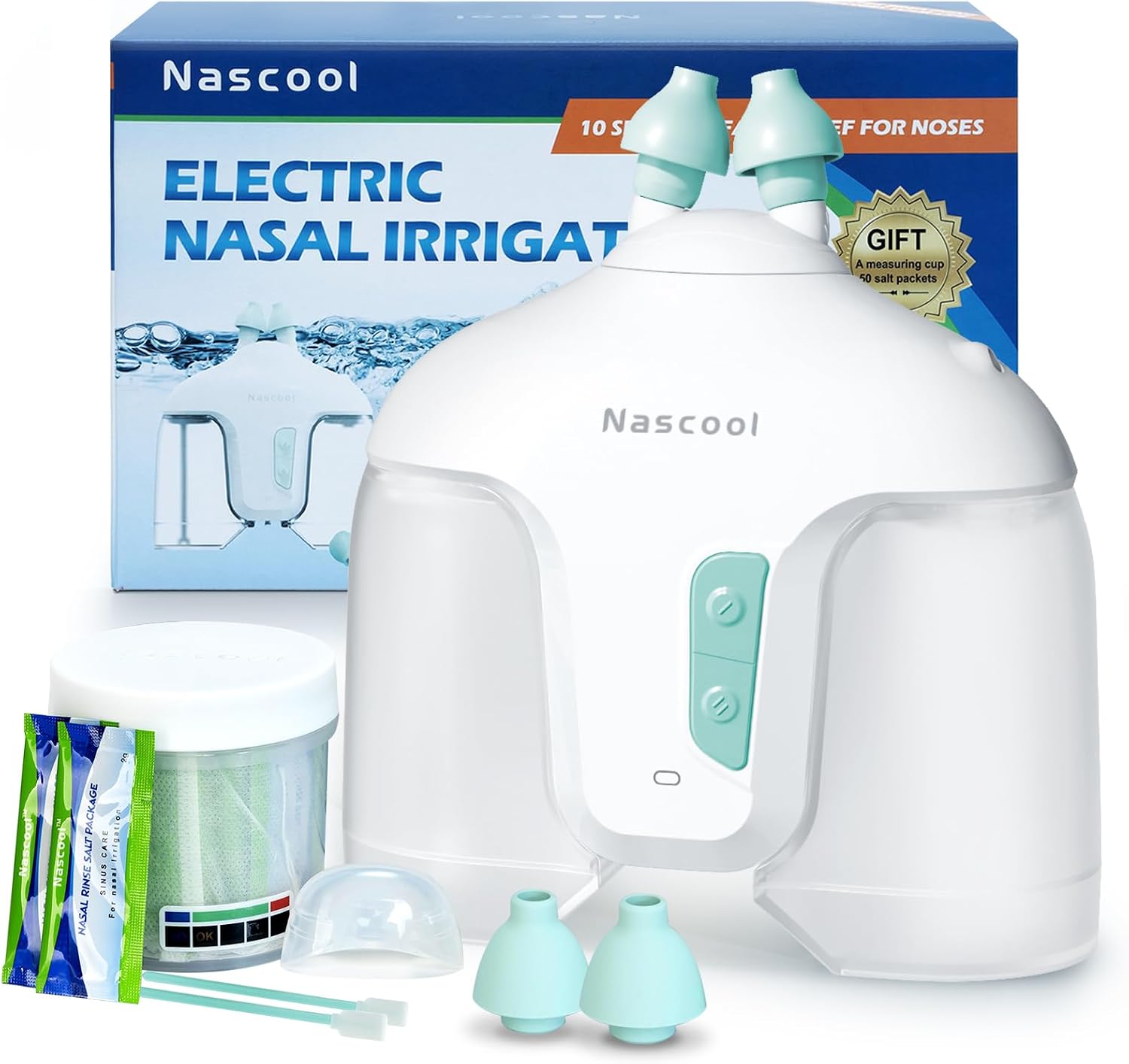Nascool Electric Nasal Irrigation System with 50 Salt Packets Nose Cleaner