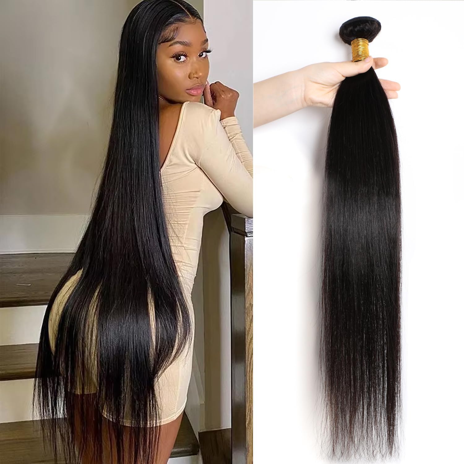 PerisModa Straight Bundles Human Hair Bundles 12A Grade 100% Unprocessed Brazilian Virgin Hair Bundles One Bundle Straight Weave Bundles Human Hair Extension Quick Wave Bundles for Women (24 Inch)