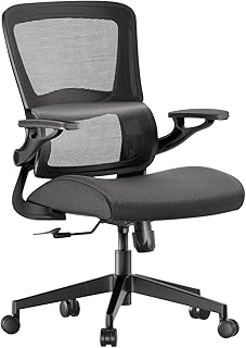Ergonomic Mesh Office Chair, High-Back Computer Desk Chair with Flip-Up Armrests, Lumbar Support, Breathable Cushion, Space-Saving Gaming & Study Chair, Comfortable for Home Office, Black