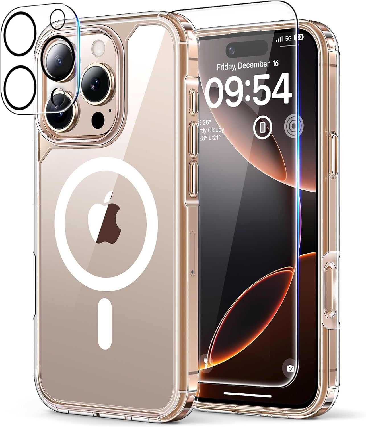 TAURI 5 in 1 for iPhone 16 Pro Max Case, Compatible with MagSafe [Not-Yellowing] with 2X Screen Protector + 2X Camera Lens Protector, Military-Grade Protection, Magnetic Case for 16 ProMax 6.9", Clear