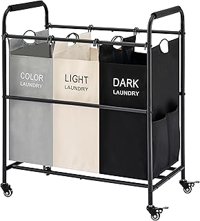 Tajsoon 3 Bag Laundry Sorter Cart, Laundry Hamper Sorter Basket with Heavy Duty Lockable Rolling Wheels for Clothes Storage, 3 Colors