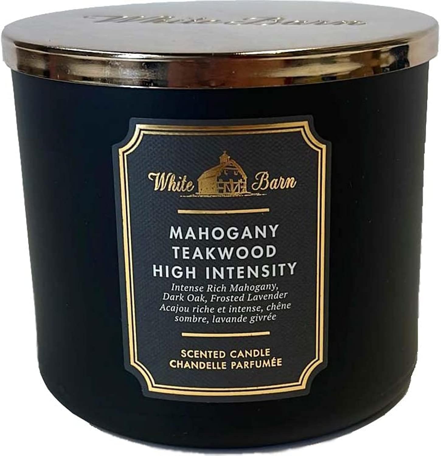 White Barn Candle Company Bath and Body Works 3-Wick Scented Candle w/Essential Oils - 14.5 oz - Mahogany Teakwood (High Intensity - Black)