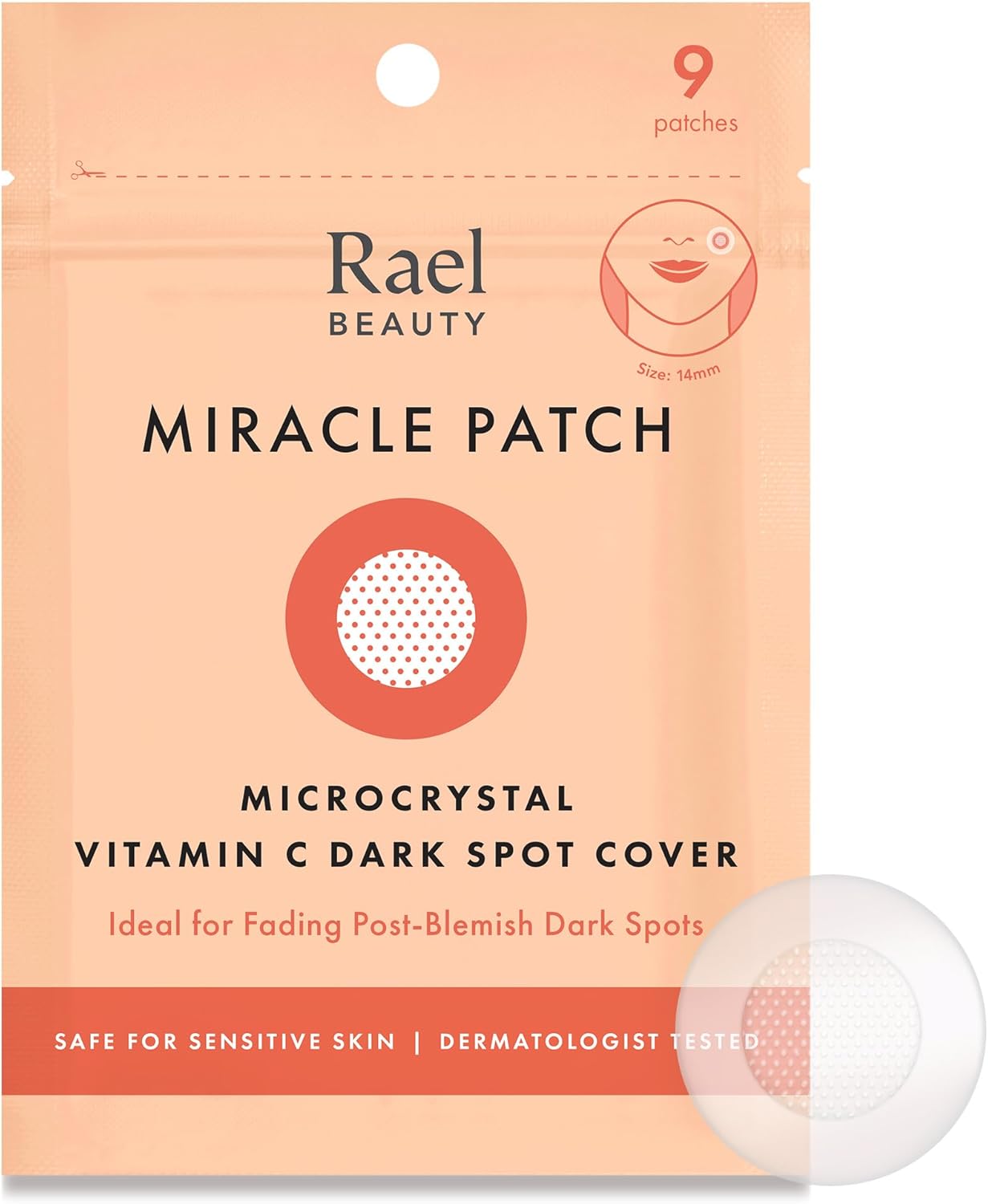 Rael Pimple Patches, Miracle Microcrystal Vitamin C Dark Spot Cover - Korean Skincare, Post Acne Mark Remover Correcting Treatment, w/ Glutathione, Niacinamide, Hydrocolloid, Vegan (9 Count)