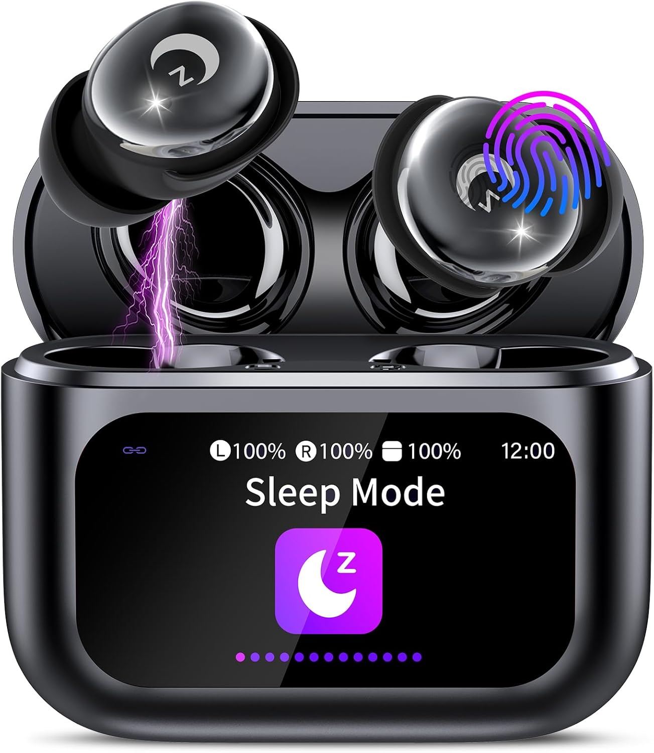 Wireless Earbuds with Smart Touch Screen, 2025 Mini Sleep Earbuds Bluetooth 5.4 Headphone In Ear with Noise Cancelling Mic, 48H Playtime Hi-Fi Stereo Sound, 5 EQ Modes/IP7 Waterproof Ear Buds Black