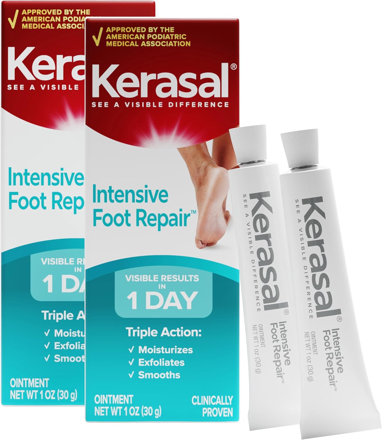 Kerasal Intensive Foot Repair Ointment, Smooth Rough Feet, 1 oz, 2 Pack