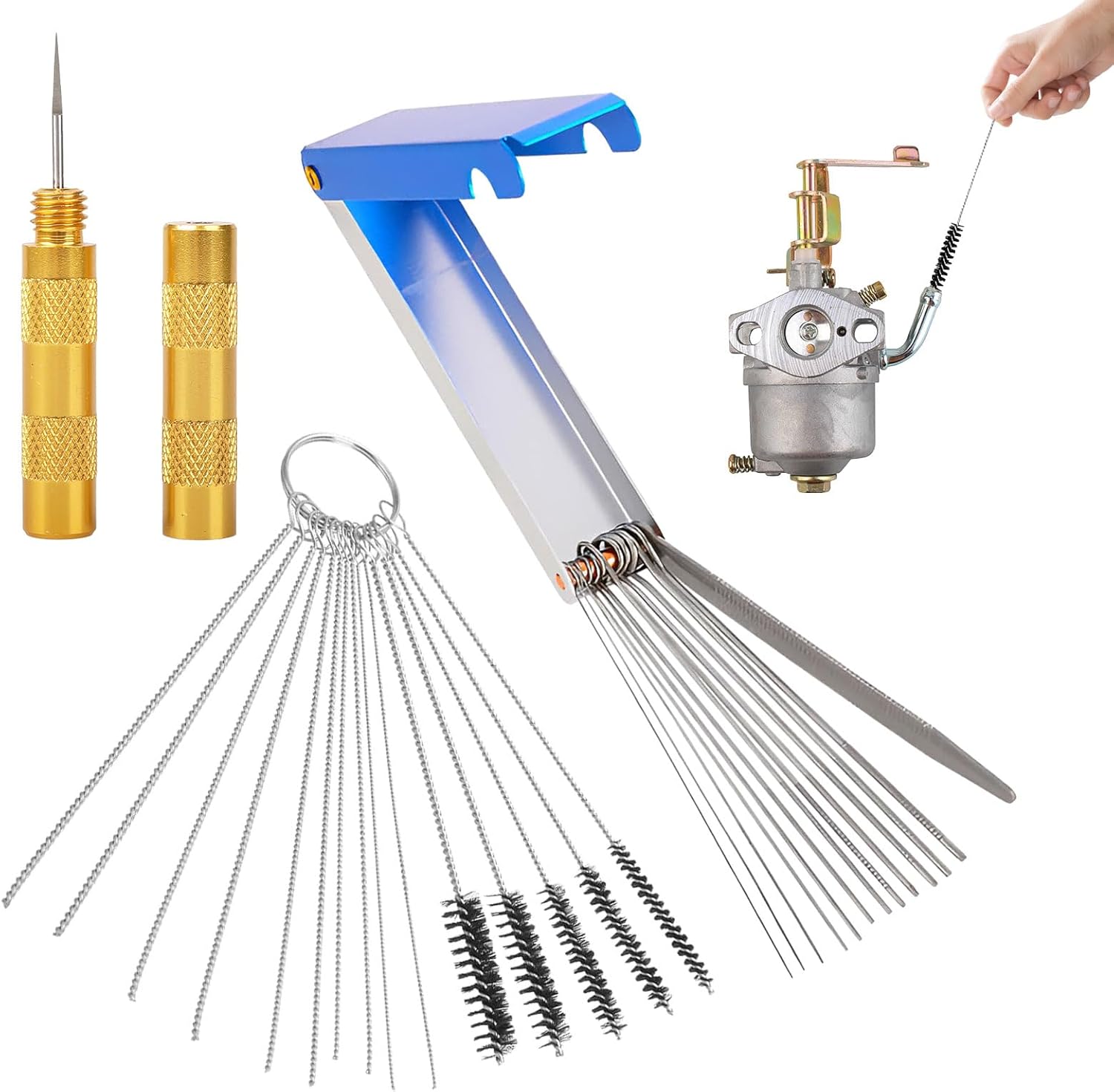 Carburetor Cleaning Kit,Carbon Dirt Jet Remove Cleaner with Stainless Steel 13 Cleaning Wires Set, 5 Nylon Brushes, 10 Cleaning Needles,Carburettor Jet Cleaning Tool for Motorcycle And Car Engines