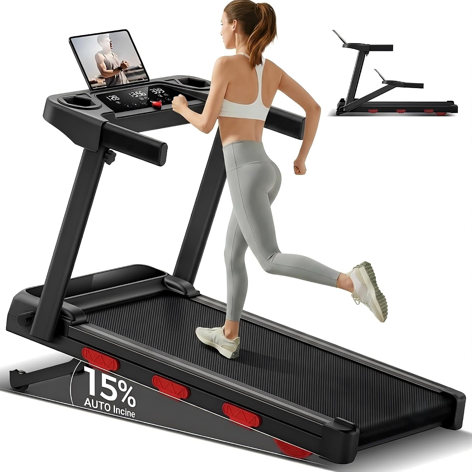 Auto/Manual Incline Treadmills for Home, 3.0 HP Foldable Walking Pad 12KM/H