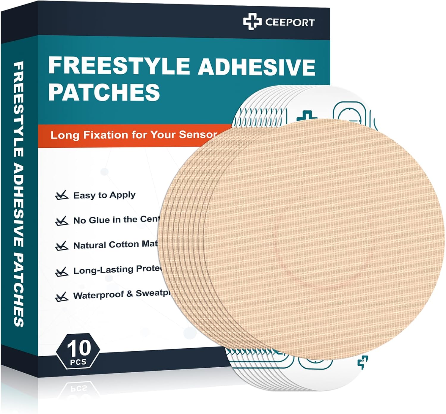 10 Pack Freestyle Adhesive Patches, Sensor Covers Intended for Freestyle Libre 2/3-Enlite-Medtronic Guardian, CGM Sensor Patches, No Glue in The Center, Long Fixation for Your Sensor(Tan)