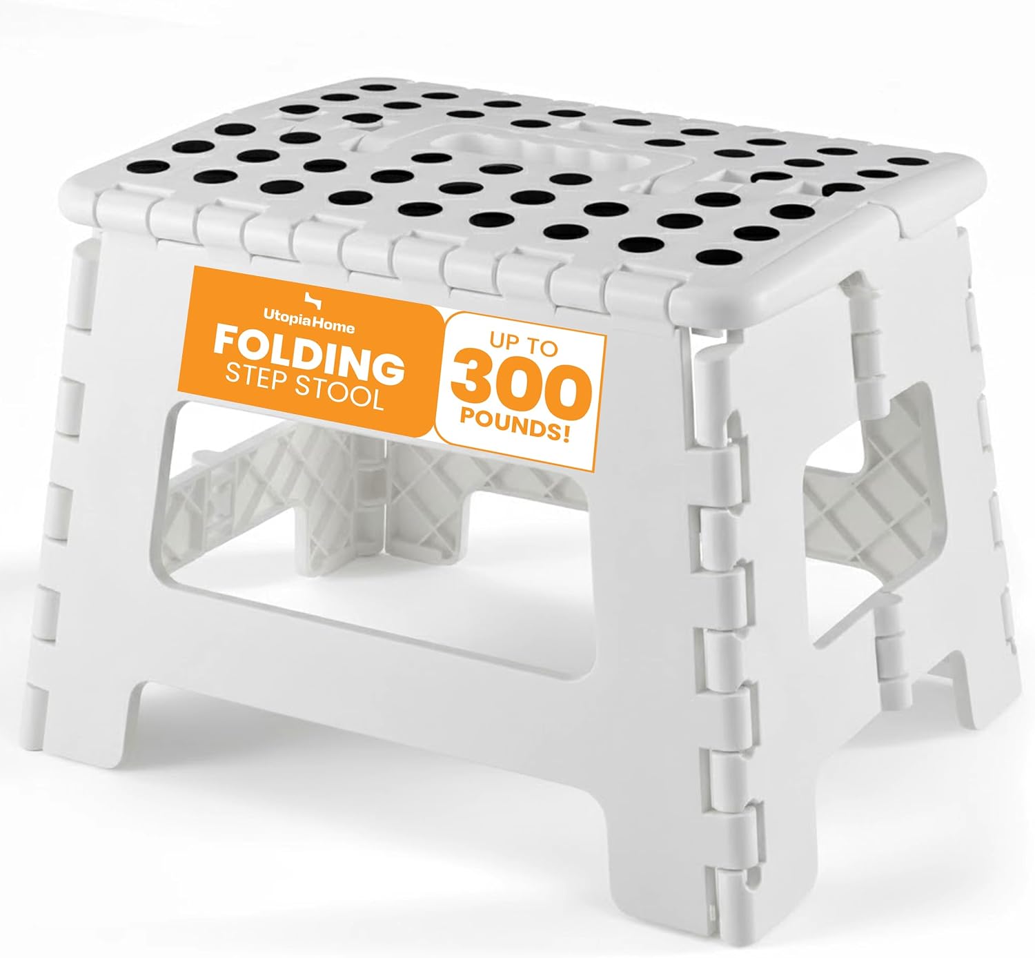 Utopia Home Folding Step Stool 9 Inch, Portable Anti Slip Surface for Kids and Adults, Heavy Duty Folding Stool with Carrying Handle, 300 lbs Load Capacity, Pack of 1, White