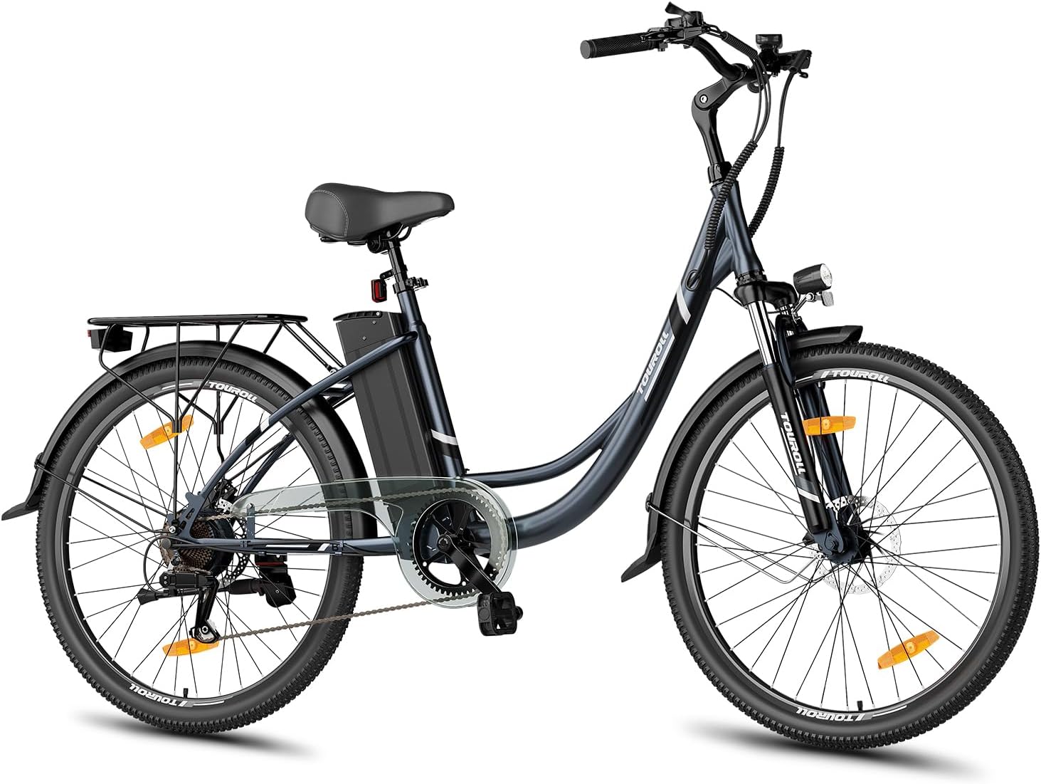 Touroll Electric Bike, B1 26'' Electric Bicycle for Adults with 7 Speed, 36V 15.6Ah Removable Battery, City Urben E-Bike, Adjustable Seat Height