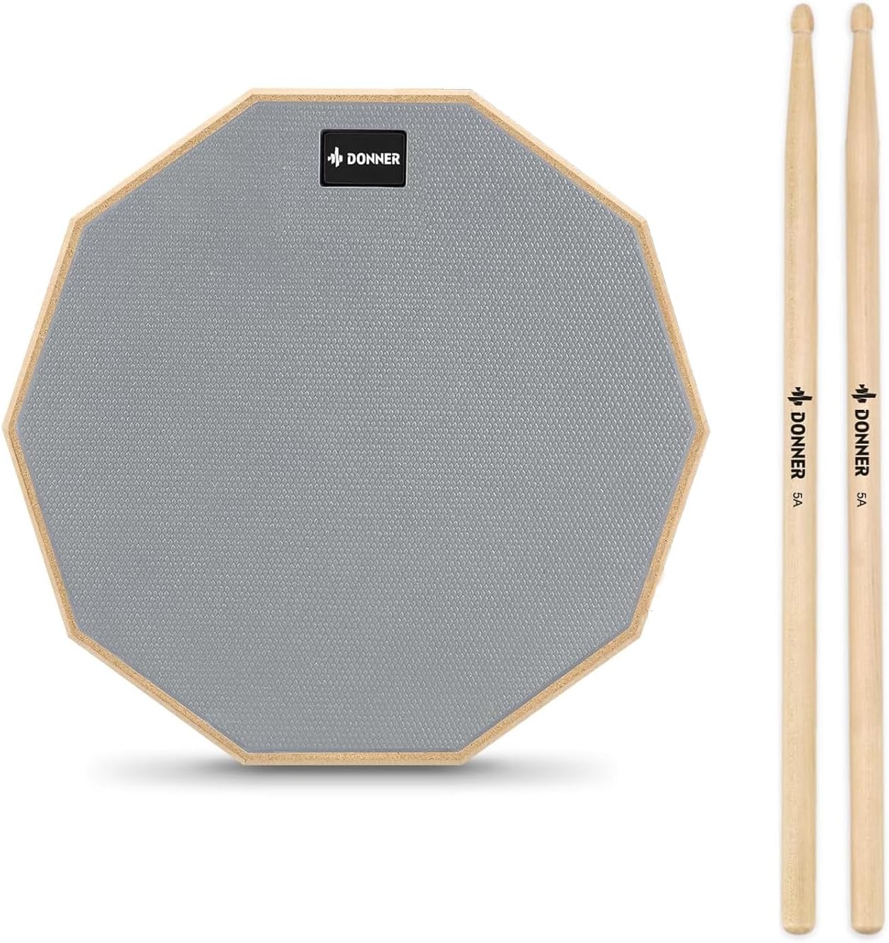 Donner Drum Practice Pad 8 inch/20.32cm with 5A Drumsticks, Single Sided Snare Drum Pad for Drummers, Stand Mountable, Gray