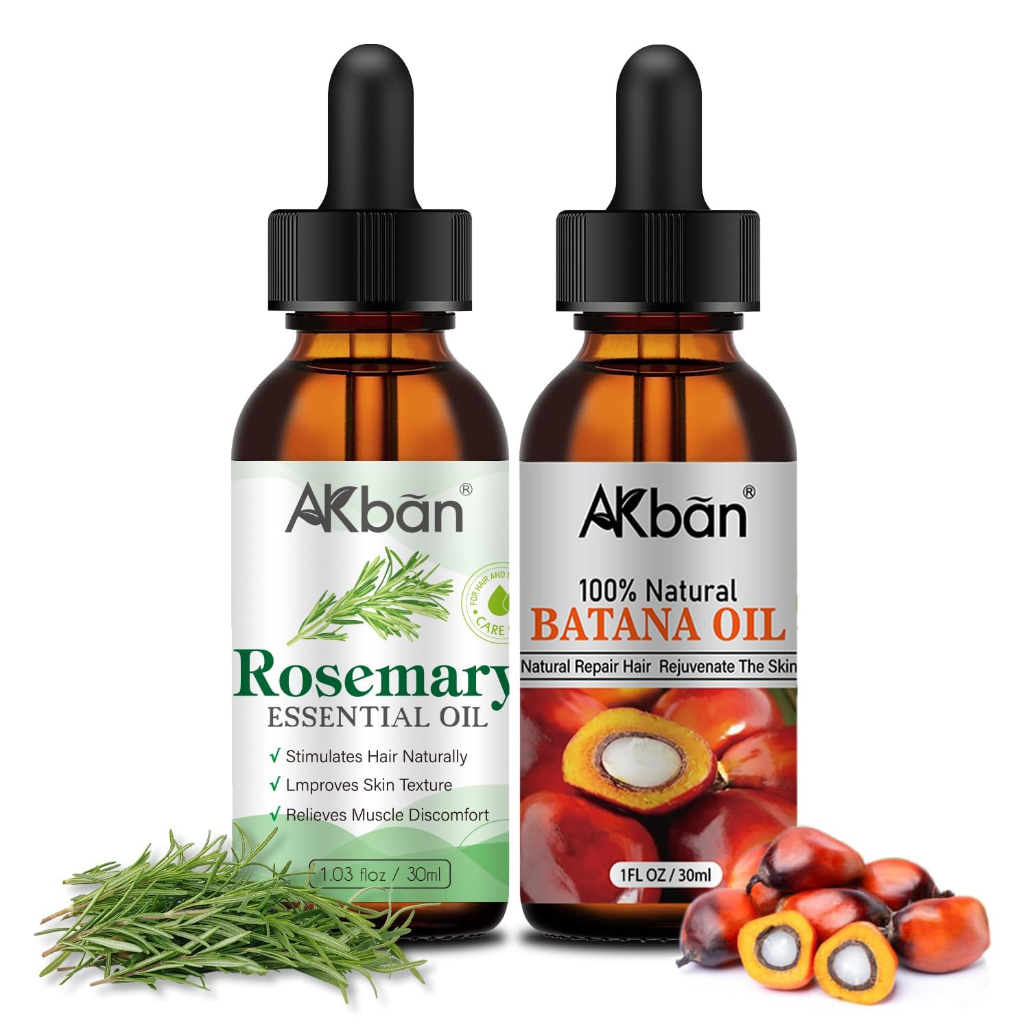 Rosemary Oil & Raw Batana Oil for Hair Growth Organic Promotes Hair Thickness, Pure and Natural Hair Oil for Hair and Scalp, 1 fl oz + 1fl oz
