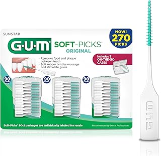 GUM Soft-Picks Original, Easy to Use Dental Picks for Teeth Cleaning and Gum Health, Disposable Interdental Brushes with Convenient Carry Case, Dentist Recommended Dental Picks, 270ct