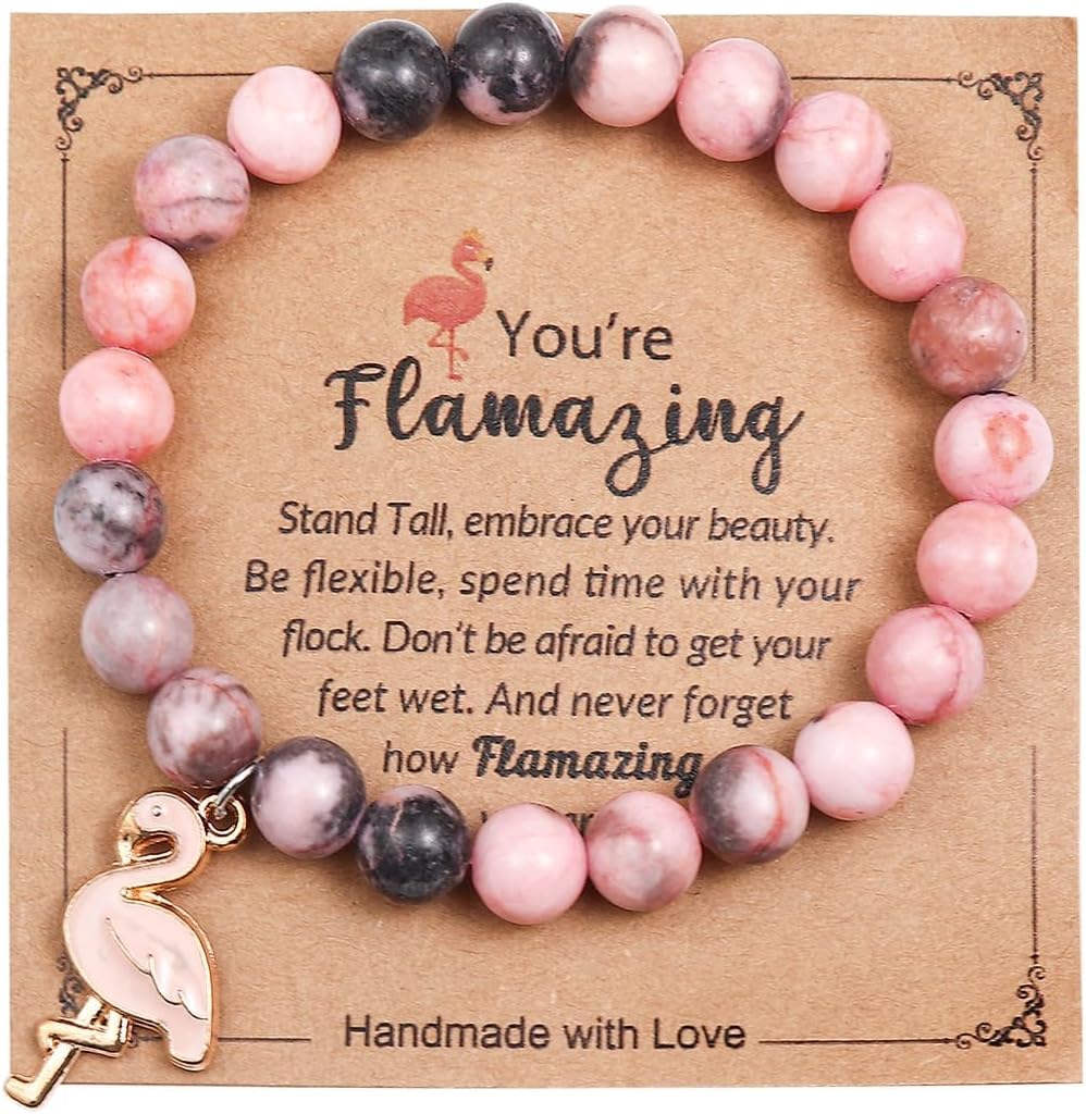Caiyao You're Flamazing Flamingo Bracelet Healing Natural Stone Bead Stretch Bracelet Never Forget How Flamazing You Are Flamingo Bracelet for Women Flamingo Lover Inspirational Jewelry Gifts