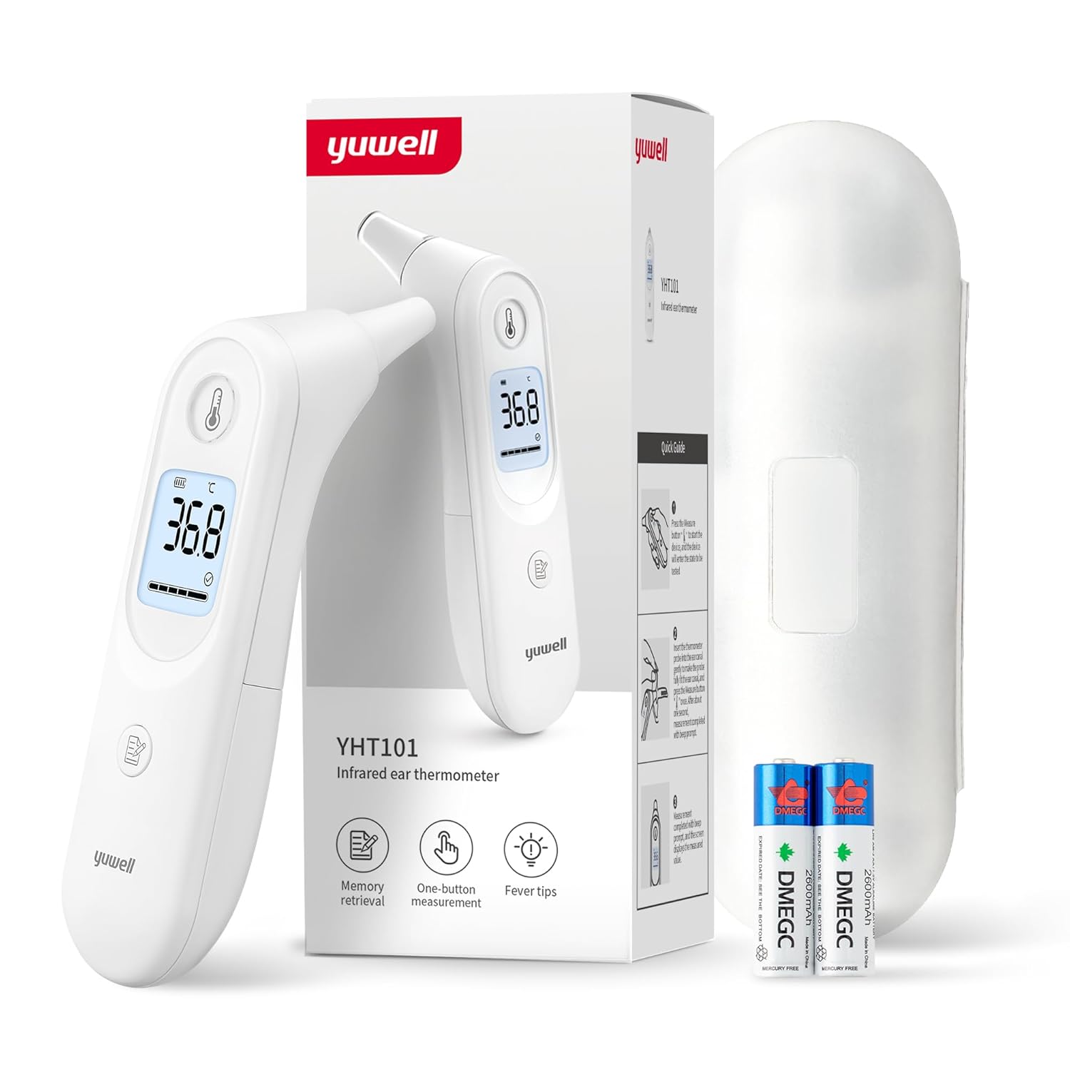 yuwell Ear Thermometer for Kids and Adult, Digital Infrared Thermometer Ideal for Home Use, Instant Accurate Reading and Fever Alarm, Batteries and Storage Case are Included