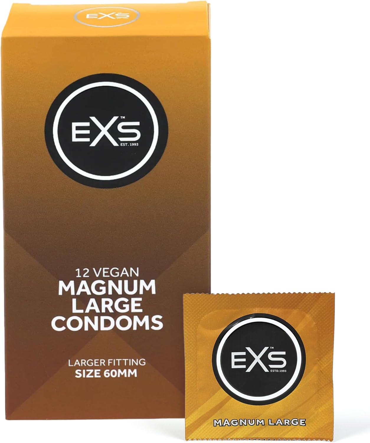 EXS Magnum 60mm Large Condoms (12 Pack) Premium Latex Large Condom for Men with Non-Spermicidal Lube, Straight-Walled with Teat, PETA-Approved, Vegan, 3 Year Life - CE Marked NHS Approved Male Condoms