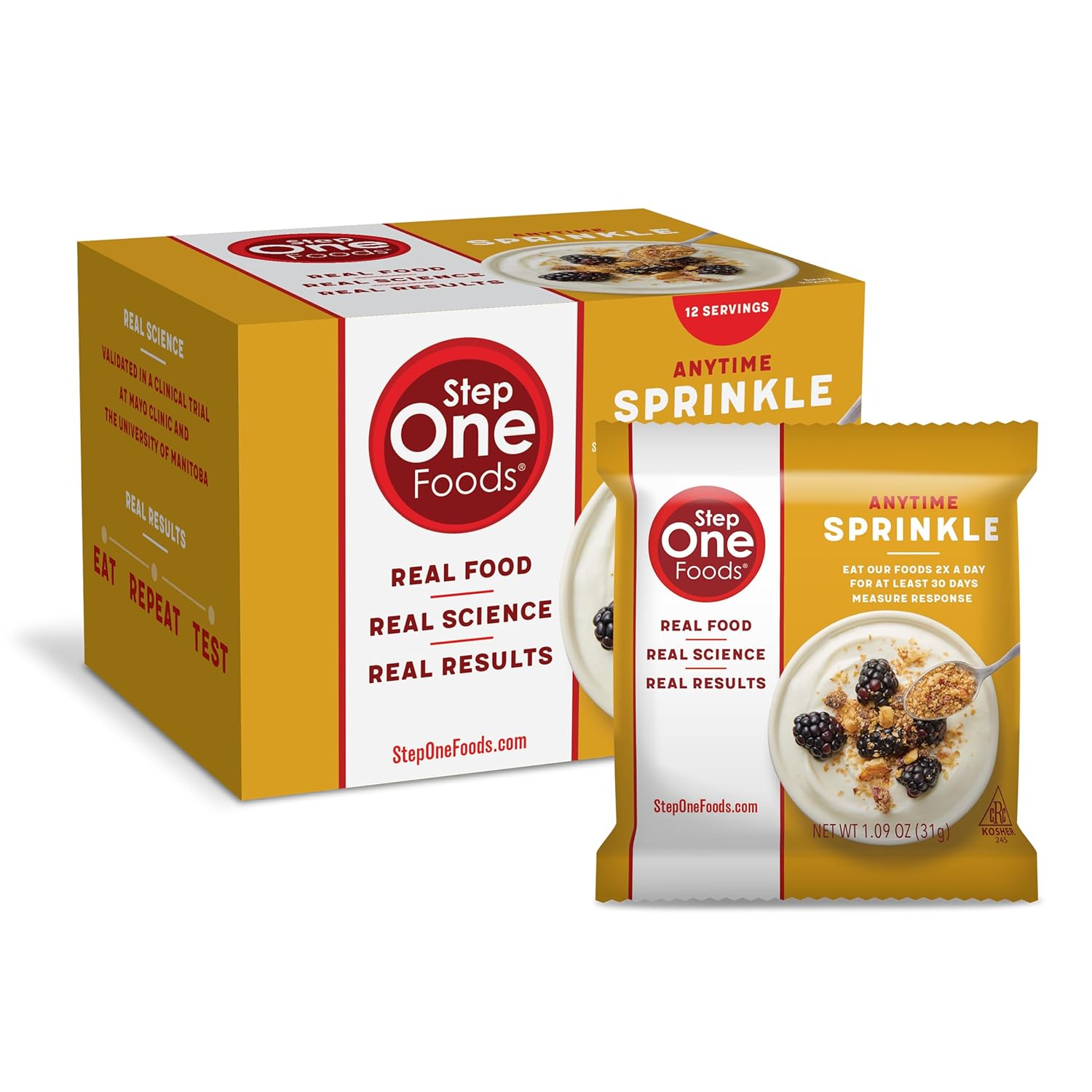 Step One Foods Anytime Sprinkle, Heart Healthy Snack Plant Sterols, Omega 3's and Dietary Fiber Gluten Free Vegan Granola (12 Pack)