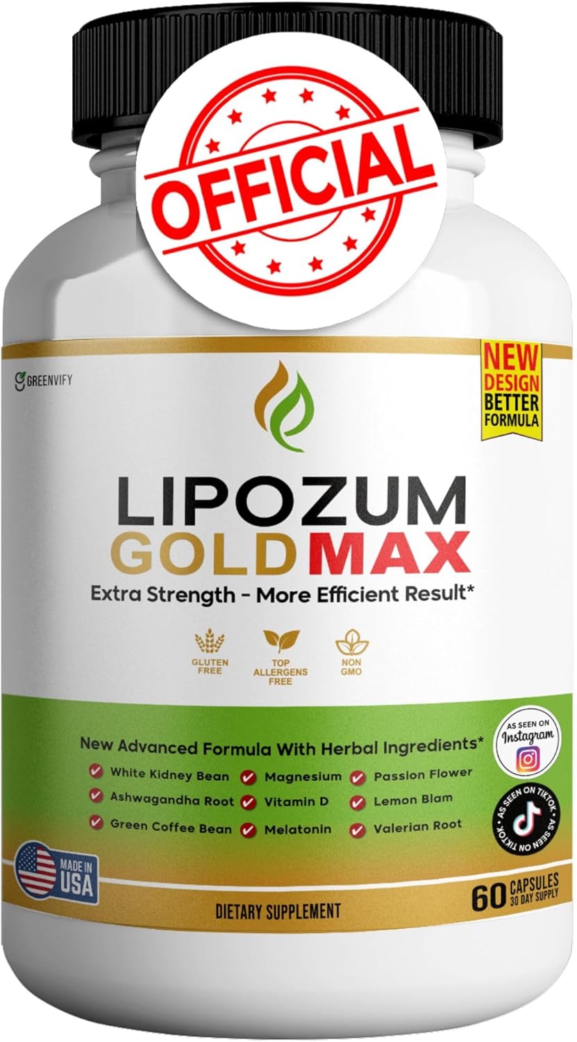 Lipozeme Gold Max Sleep Support Supplement, 60 Capsules, 1000mg, Extra Strength Night Formula with Melatonin, Allergen Free (1)