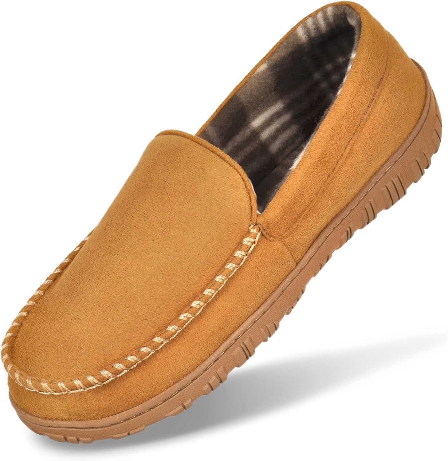 MIXIN Mens Moccasins Slippers Slip On House Shoes with Warm and Cozy Memory Foam Hard Sole Indoor Outdoor