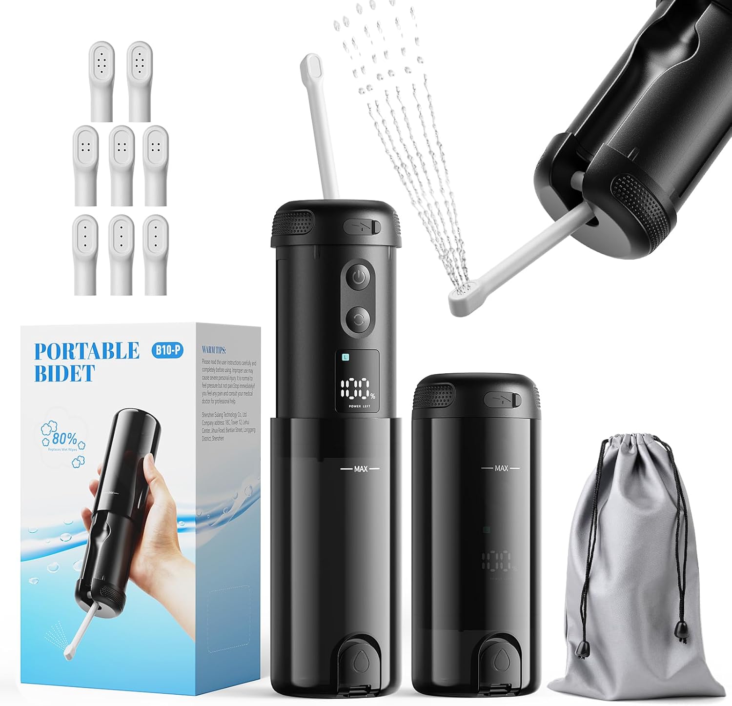 Peri Bottle for Postpartum Care-250ml Portable Bidet for Travel with 5 Sprayer Modes, 2000mAh Rechargeable Electric Bidet with 8 Replaceable Nozzles for Perineal Care & Post-Surgery Care (Black)