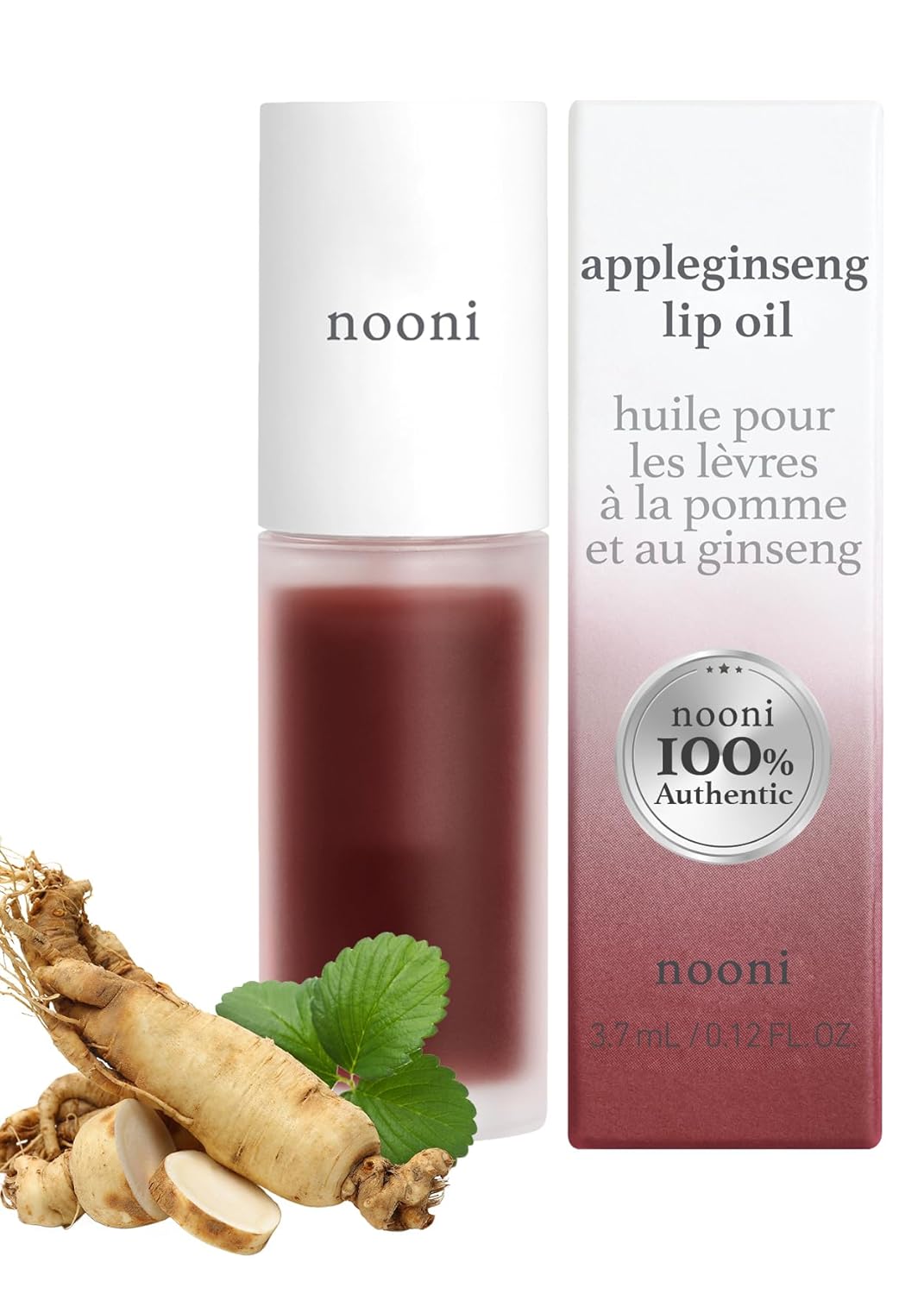 NOONI Korean Lip Oil - Appleginseng | Lip Stain, Gift, Long-Lasting, Moisturizing, Plumping, Revitalizing for Dry Lips, Waterproof, No Peel Off, Korean Lip Tint, Vegan, 0.12 Fl Oz