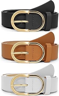 Fashion Women's Leather Belt for Dress Jeans Pants, Fashion Gold Buckle Belt for Girls Ladies