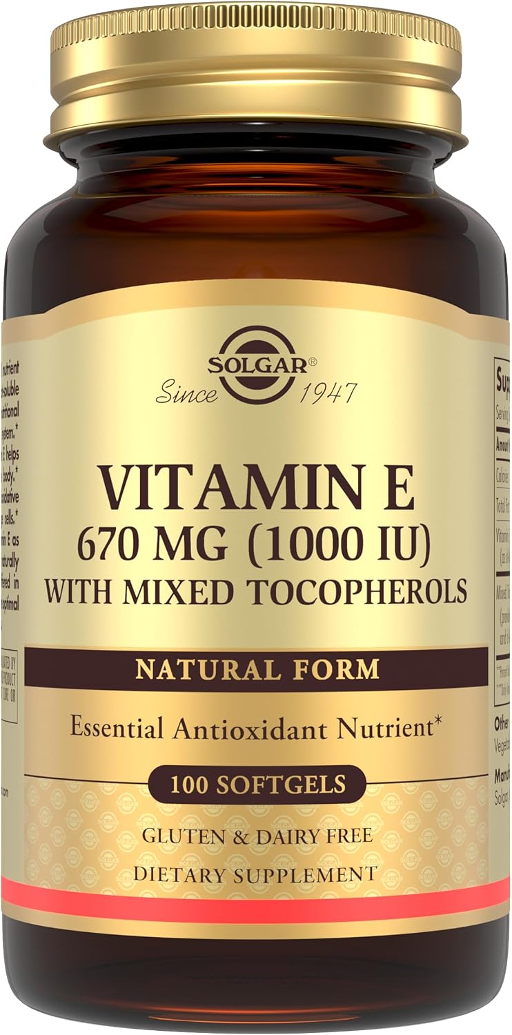 Solgar Vitamin E 670 mg (1000 IU), 100 Mixed Soft Gels - Non GMO