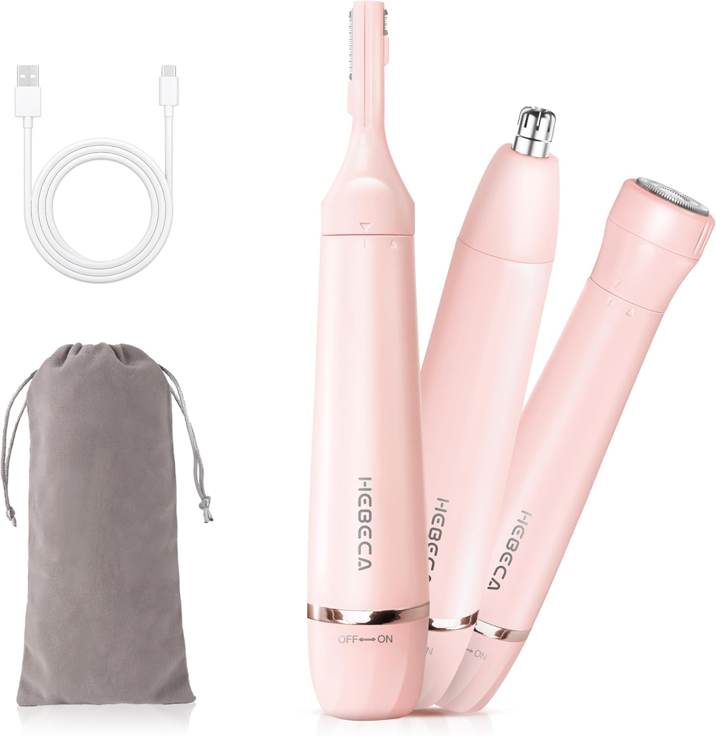 HEBECA Facial Hair Remover for Women - 3 in 1 Nose Hair Trimmer USB Rechargeable Waterproof Portble Eyebrow Razor Ladies