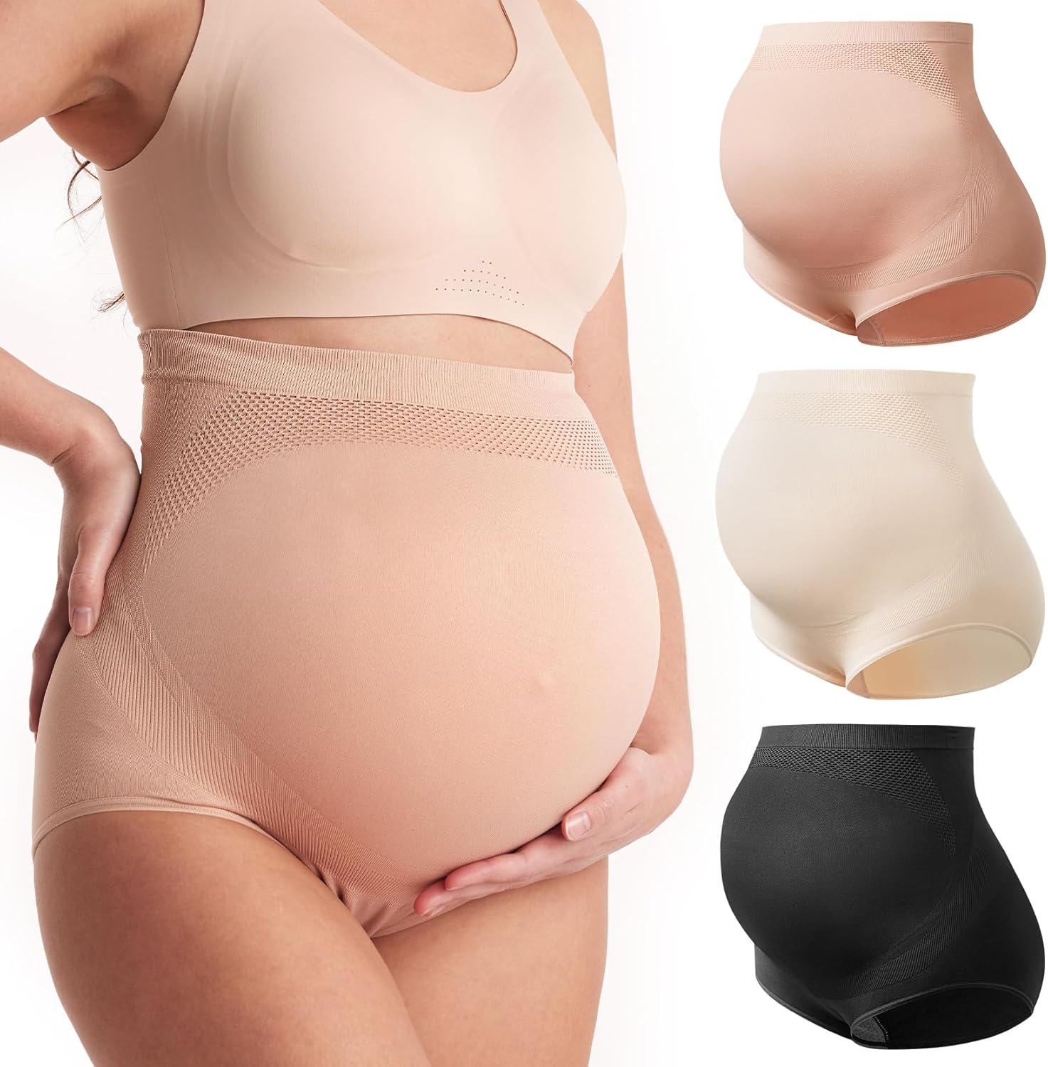 Momcozy Women's Maternity High Waist Underwear Pregnancy Soft Seamless Maternity Underwear Over Bump