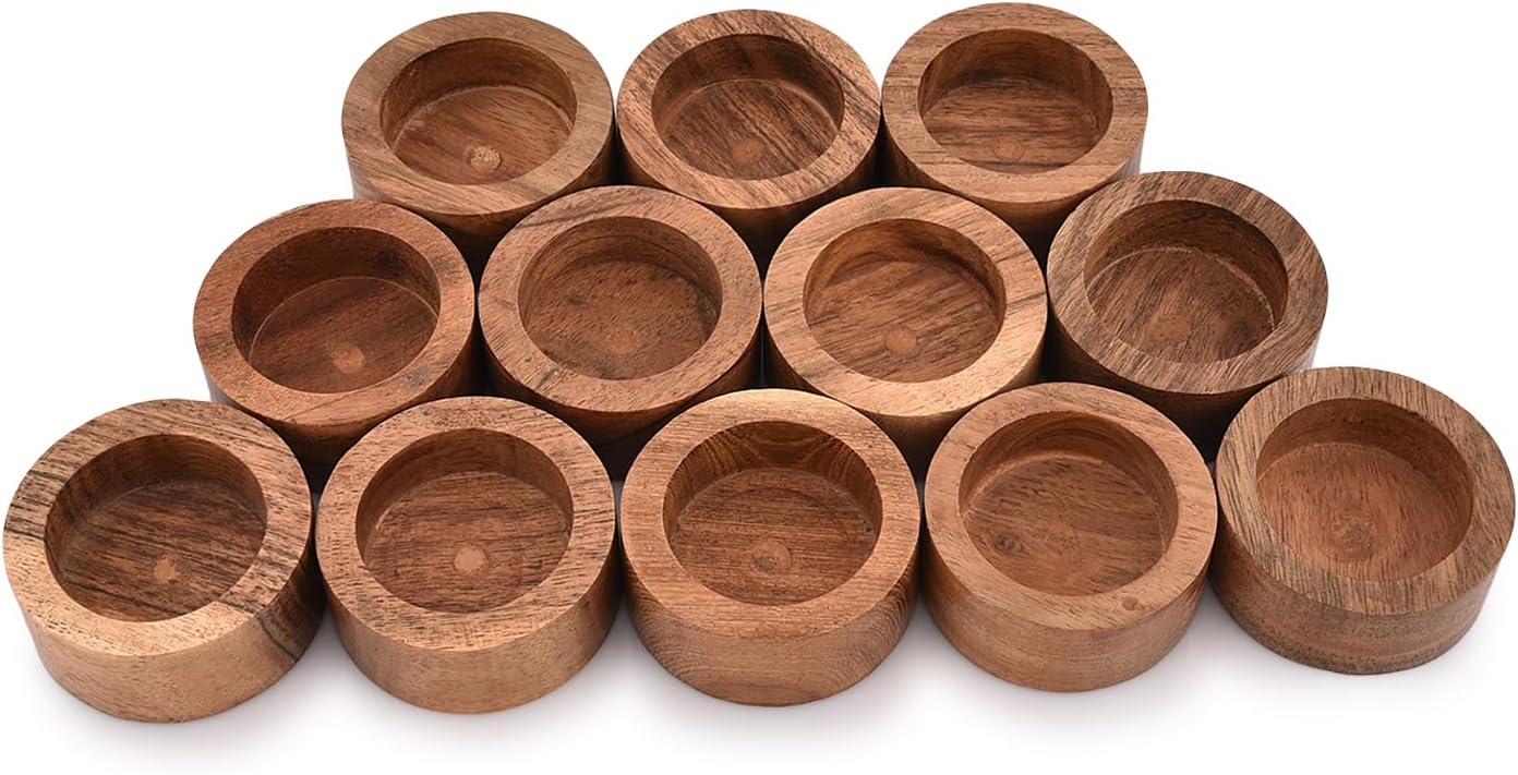 Indus Lifespace Acacia Wood Tealight Candle Holder for Wedding, Party, Birthday, Holiday, Home Decoration (5.71cm x 5.71cm x 2.54cm), (Set of 12)