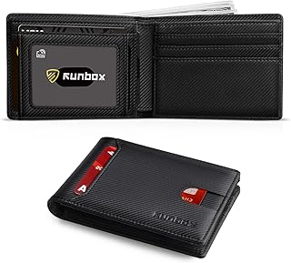 RUNBOX Wallet for Men Slim 11 Credit Card Holder Slots Leather RFID Blocking Small Thin Men's Wallet Bifold Minimalist Front Pocket Large Capacity Gift Box
