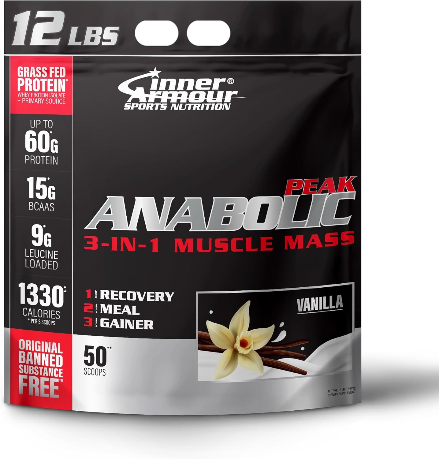 Anabolic Peak 3-in-1 Muscle Mass Gainer – Grass-Fed New Zealand Protein. (Vanilla, 12 lb)