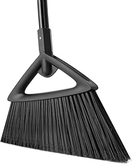 Eyliden Heavy Duty Broom, Commercial Angle Broom with Long Handle, Rough Surface Outdoor Broom for Garages Courtyard Sidewalks Decks, Perfect for Indoor Kitchen Office Lobby Sweeping (Black Broom)