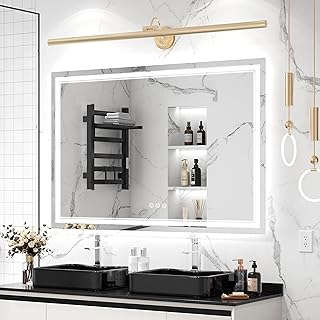 60x40 Inch Led Mirror for Bathroom with Front Light and Backlit, Dimmable Anti Fog Wall Bathroom Mirror with Led Lights, Water Proof, Decor Vanity Mirror