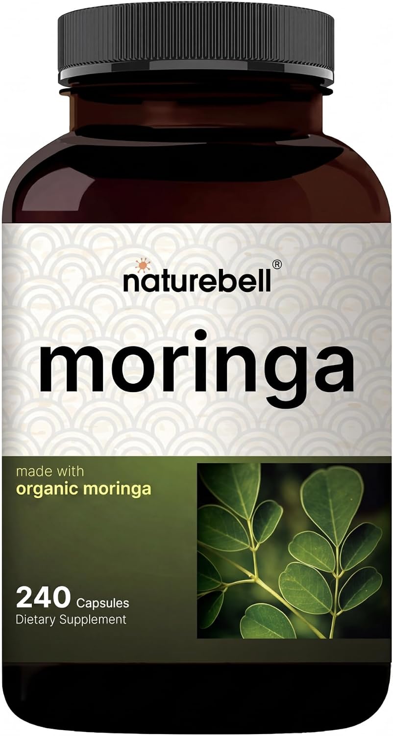 NatureBell Moringa 800mg Per Serving - 240 Capsules - Organic Moringa for Daily Immune, Energy & Skin Health Support* - Green Superfood - 3rd Party Tested, Non-GMO & Gluten-Free