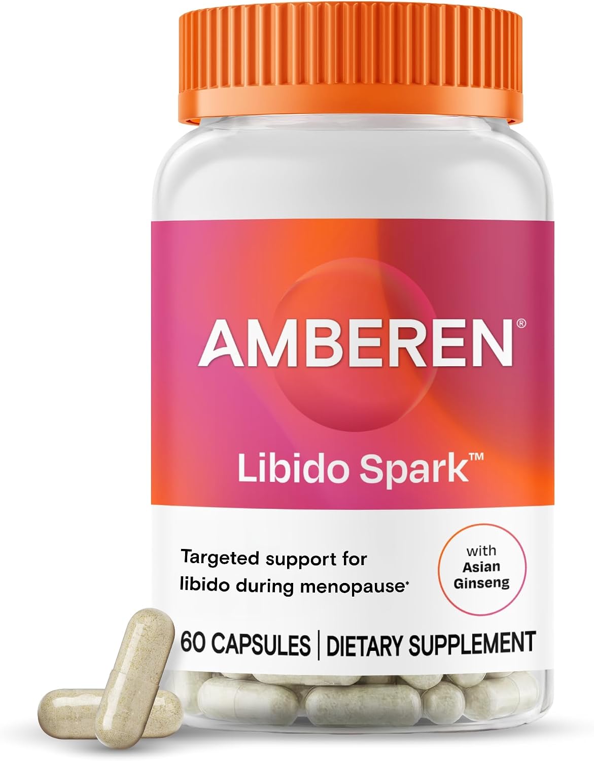 Amberen Libido Spark Menopause Support Supplement for Women —Supports Intimate Wellness with Asian Ginseng Root Extract, Hormone-Free, Soy-Free, 60 Capsules, 30-Day Supply