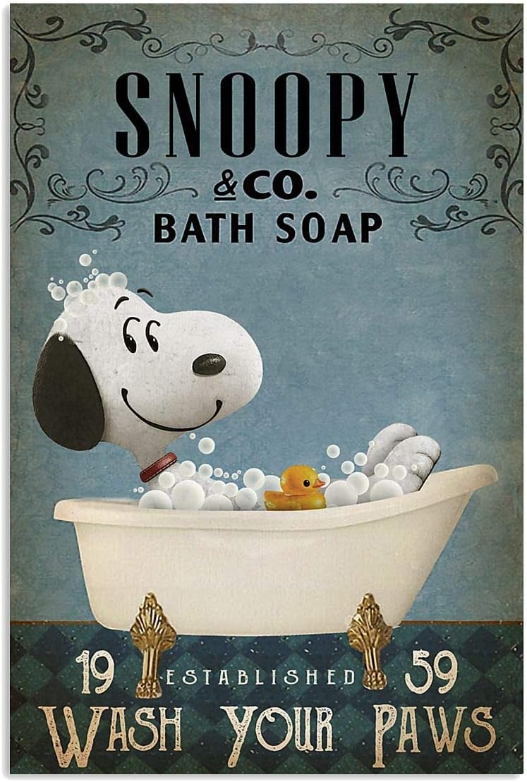 Inga Snoopy And Co Wash Your Paws Vintage Metal Wall Art Poster 8x12 Inches