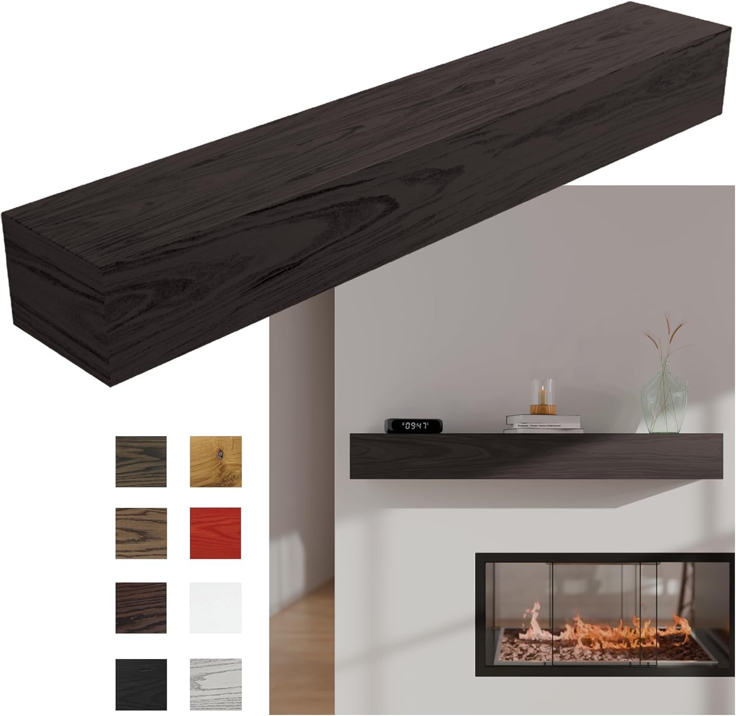 Pennsylvania Woodworks Fireplace Mantel, Handmade in The USA, Oak Wood Wall-Hanging Mantel Shelf, Farmhouse Wall Shelf Design, Easy to Mount and Heavy Duty, 60 in, Large, Midnight Black