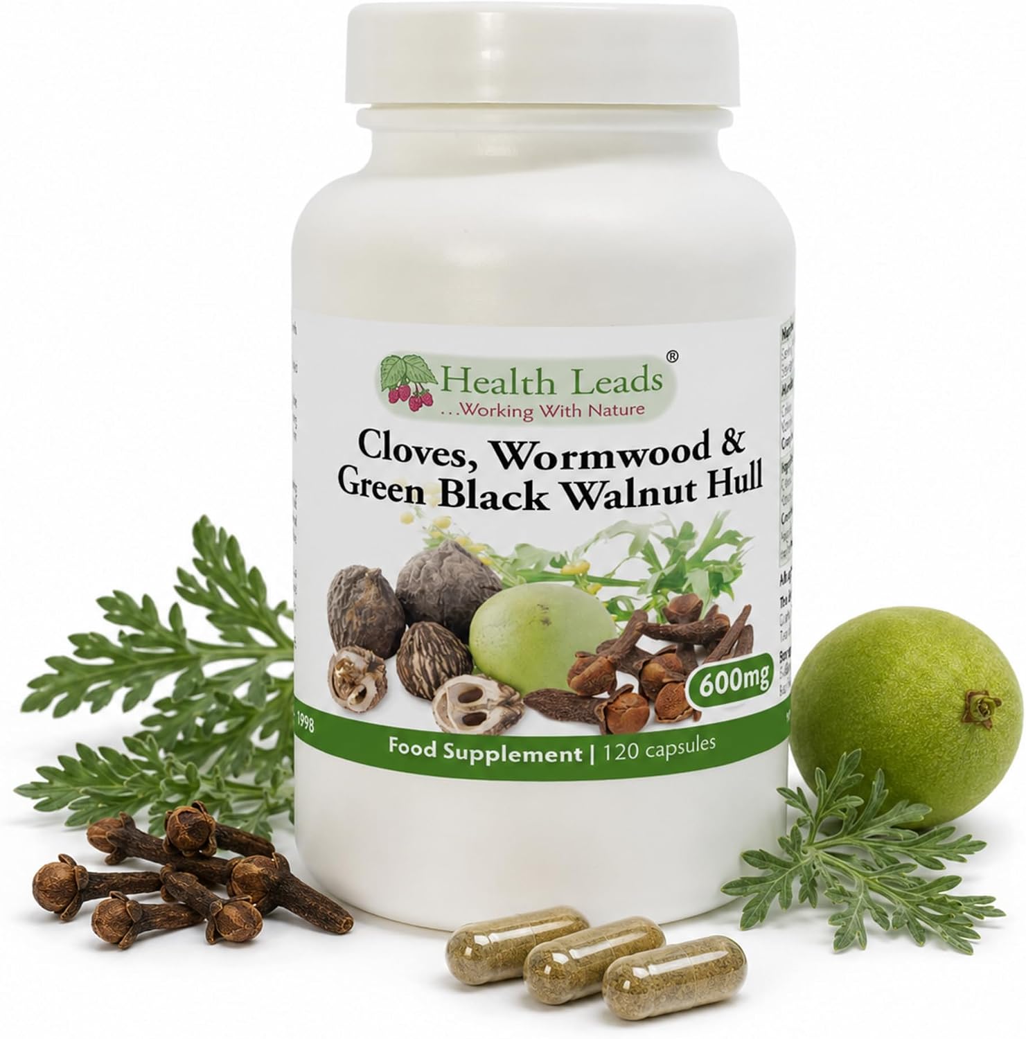 Wormwood Green Black Walnut and Clove 600mg | 120 Vegan Capsules | for Humans | Gut & Digestive Support | Additive Free | Health Leads