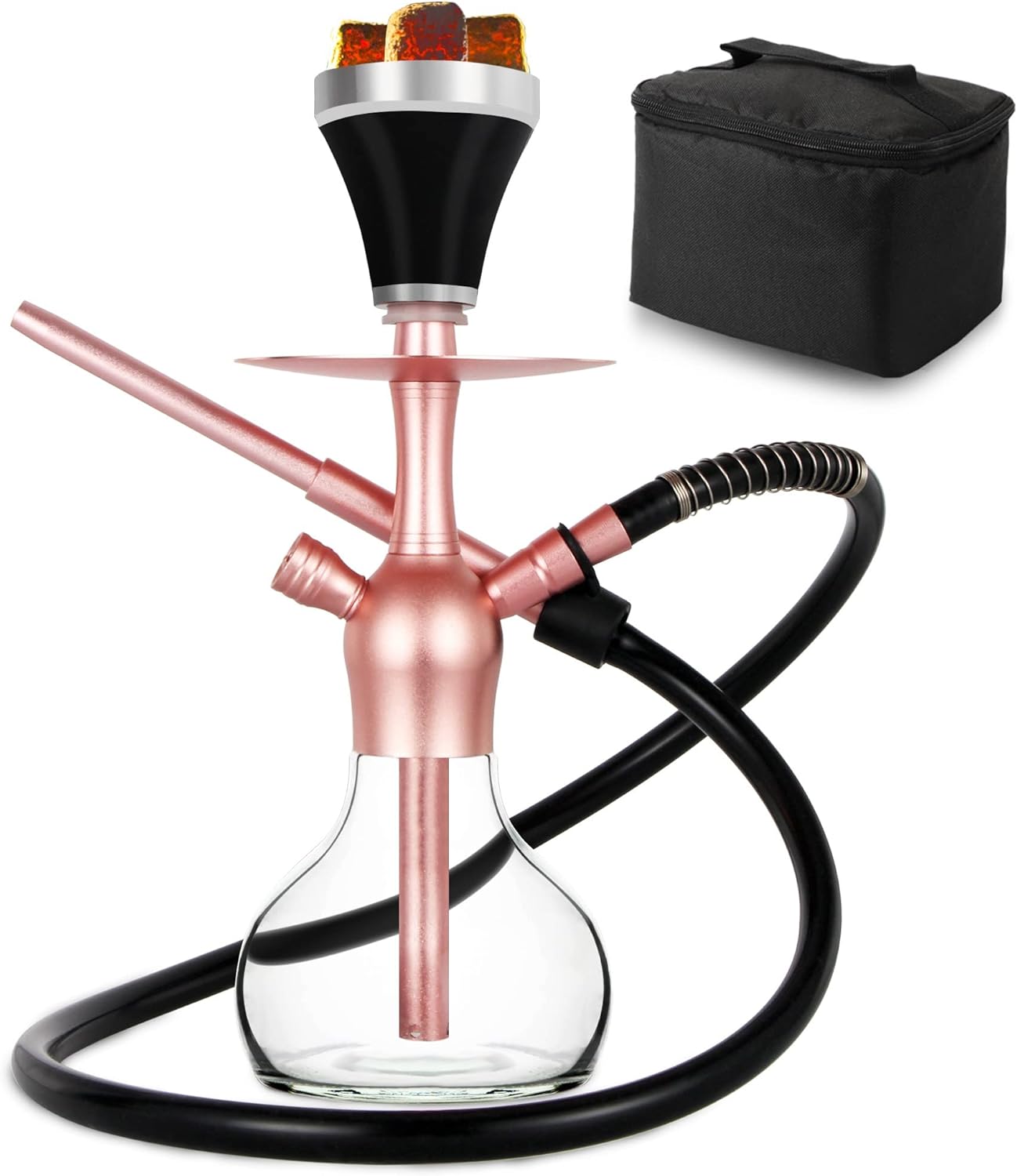 14.5" Premium Hookah Set - Portable Shisha Kit with Protective Carrying Case, Featuring Silicone Hose, Stainless Steel Bowl & Integrated Charcoal Tray
