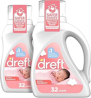 Dreft Newborn Baby Liquid Laundry Detergent, Gentle on Sensitive Skin, HE Compatible, 2 pack, 32 loads each