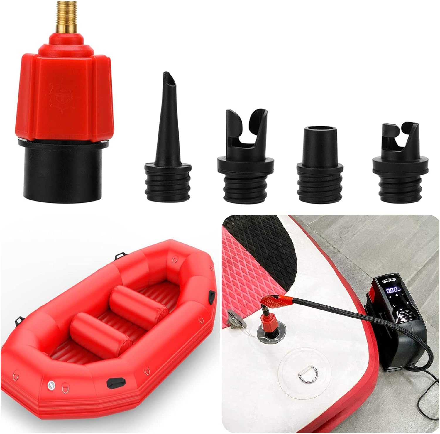 Air Valve Converter Sup Pump Valve Adapter, Paddle Board Pump, Inflatable Pump Adaptors, Paddleboard Accessories,Universal Air Pump Adapters for Inflatable Boat，Stand Up Paddle Board（Red）