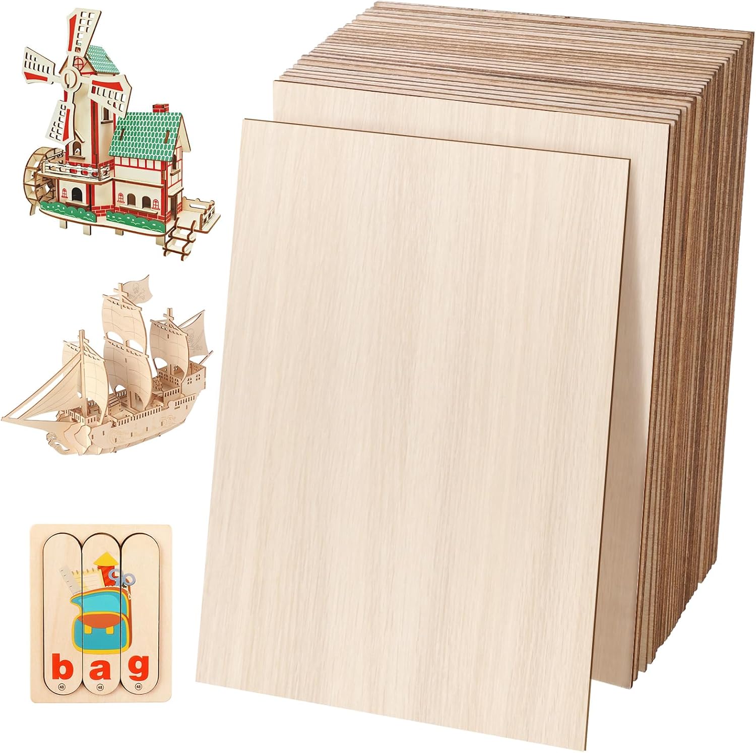 24 Pack Basswood Sheets - 4 x 6 x 1/16 Inch Thin Plywood Wood Squares for Crafts, Architectural Models, Laser Cutting, Wood Burning and Drawing