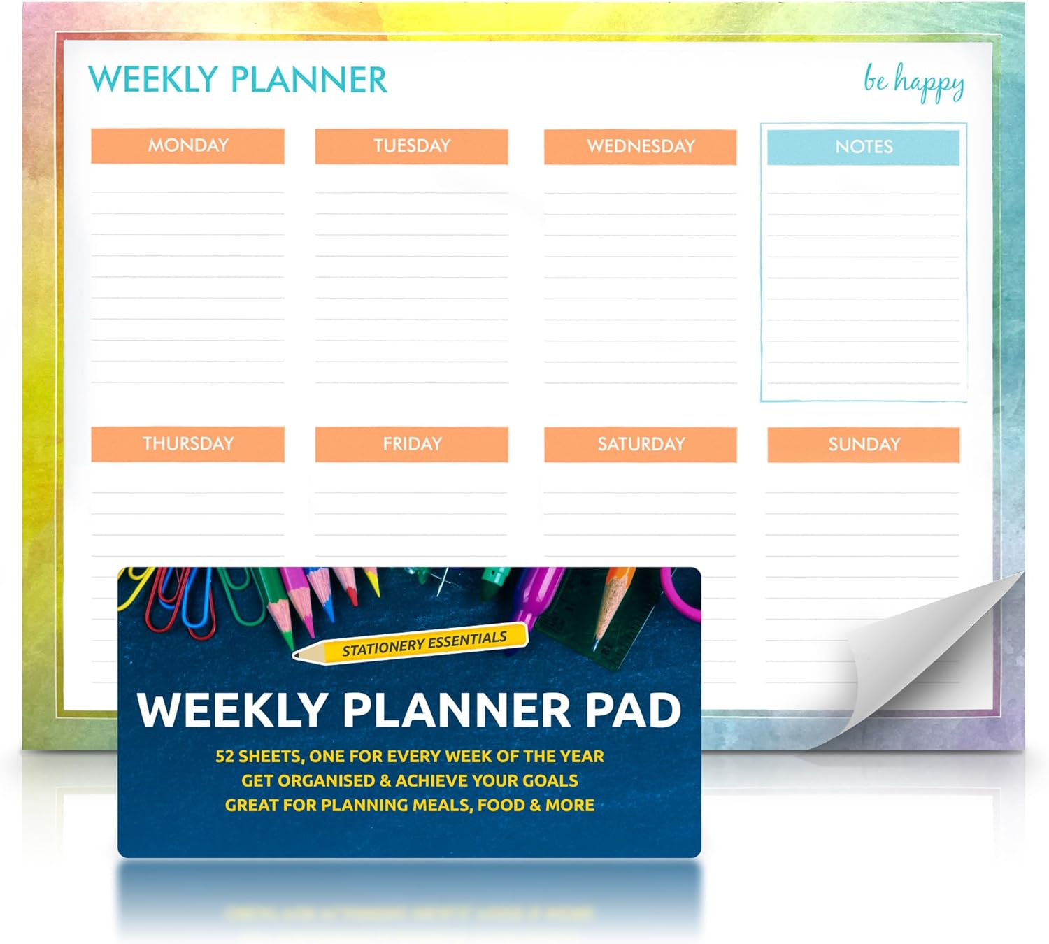 SOL Weekly Planner Pad for Scheduling & Time Management, 52 Sheets Tear-Off Design, 27x19cm Oraganises Schedules, Academic Planning, Personal Journal & Meal Plans, Ideal for Desk, Office and Home Use